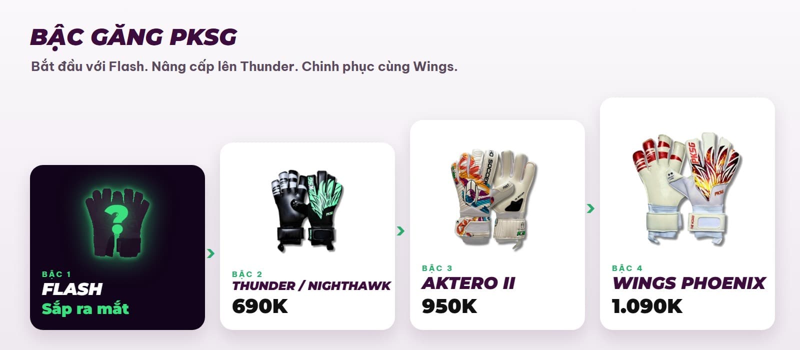 Bậc găng PKSG: Flash (sắp ra mắt), Thunder/Nighthawk 690K, Aktero II 950K, Wings Phoenix 1.090K